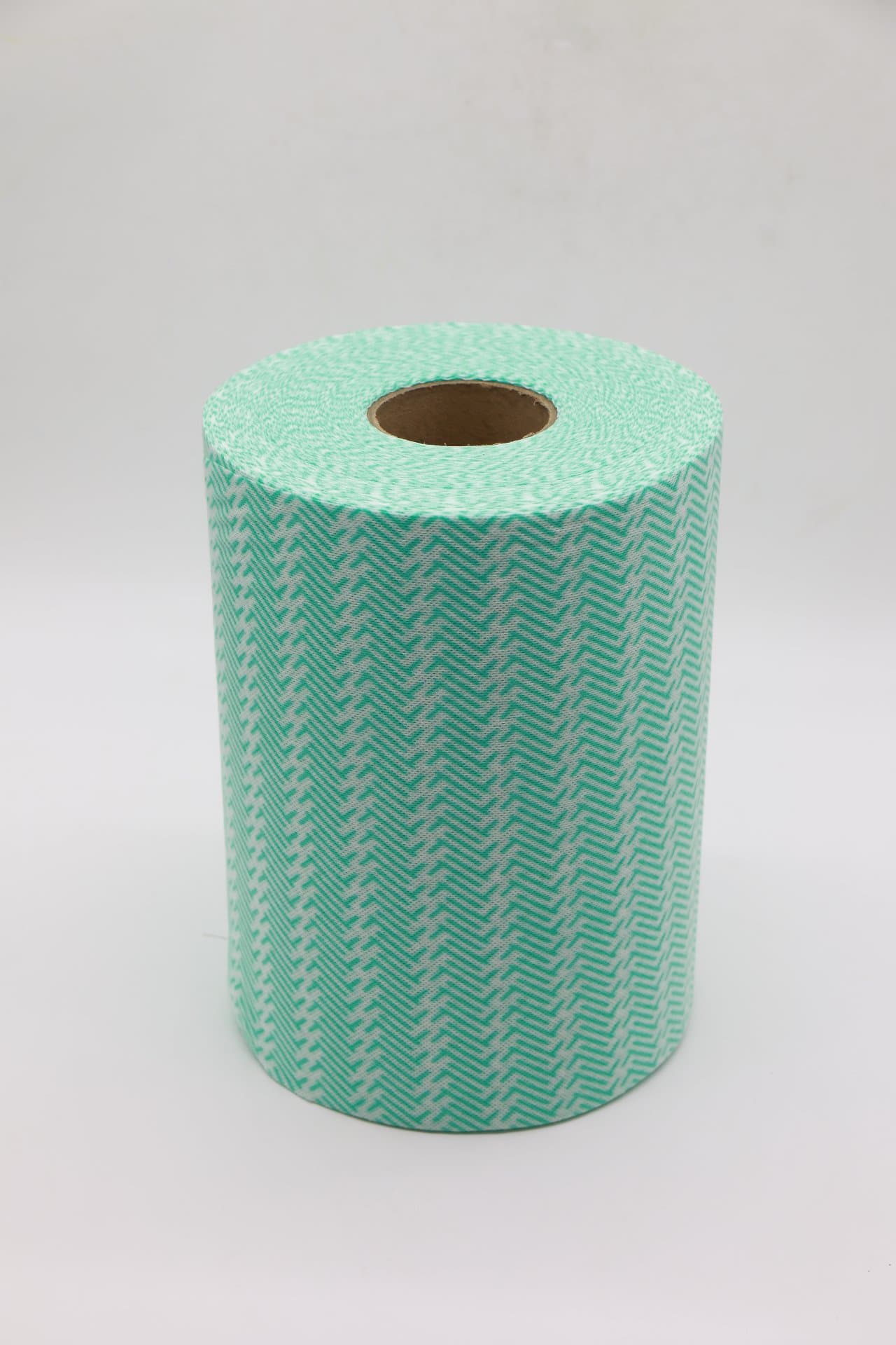 HACCP green color-coded spunlace nonwoven roll with herringbone embossing, solution-dyed viscose for fruit and vegetable zone cleaning